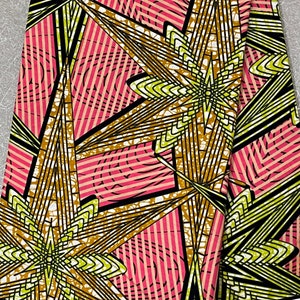 Bubble Gum Pink, Brown, Green Star African Print Fabric, Rich Cotton Fabric African Ankara Fabric, African Wax Print, sold by the yard