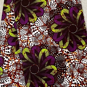Floral African Print Cotton Fabric: Purple Green Ankara Wax Print