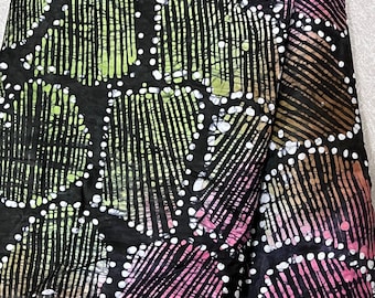 Nigerian Adire Batik, Handmade Batik Green Pink Shapes and Stripes Pattern, Sewing Fabric | Large Pebbles Motif Ankara Fabric By The Yard