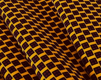 Mustard Yellow and Red Dice Ethnic Motif African Print, Cotton Fabric African Fabric, Ankara Fabric, African Wax Print, sold by the yard