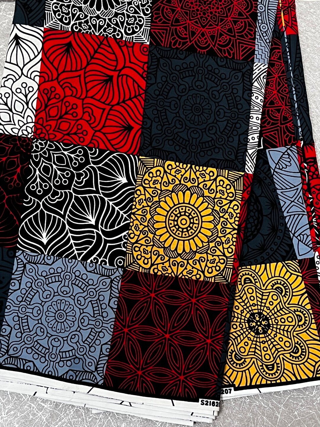 Patchwork African Print Fabric: Red, Grey, Citrine Cotton Textile - Etsy