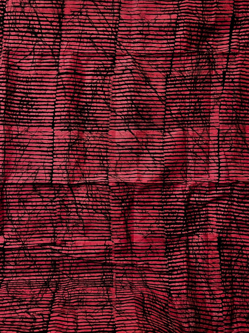 Pink and Black Stripes Handmade Adire Batik Fabric Nigerian Batik African Fabric, Dressmaking Fabric Sold By the Yard image 3