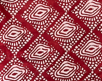 Nigerian Handmade Batik Quilt Mud Fabrics, African Tribal Adire Abstract Motif, Ethnic Fabric | Terracotta Red and White Fabric By The Yard