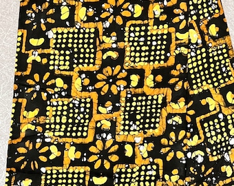 Nigerian Adire Batik, Adire Fabric, Geometric Handmade Polka Dots and Crosses Motif, Sewing Fabric | Yellow Orange Fabric By The Yard