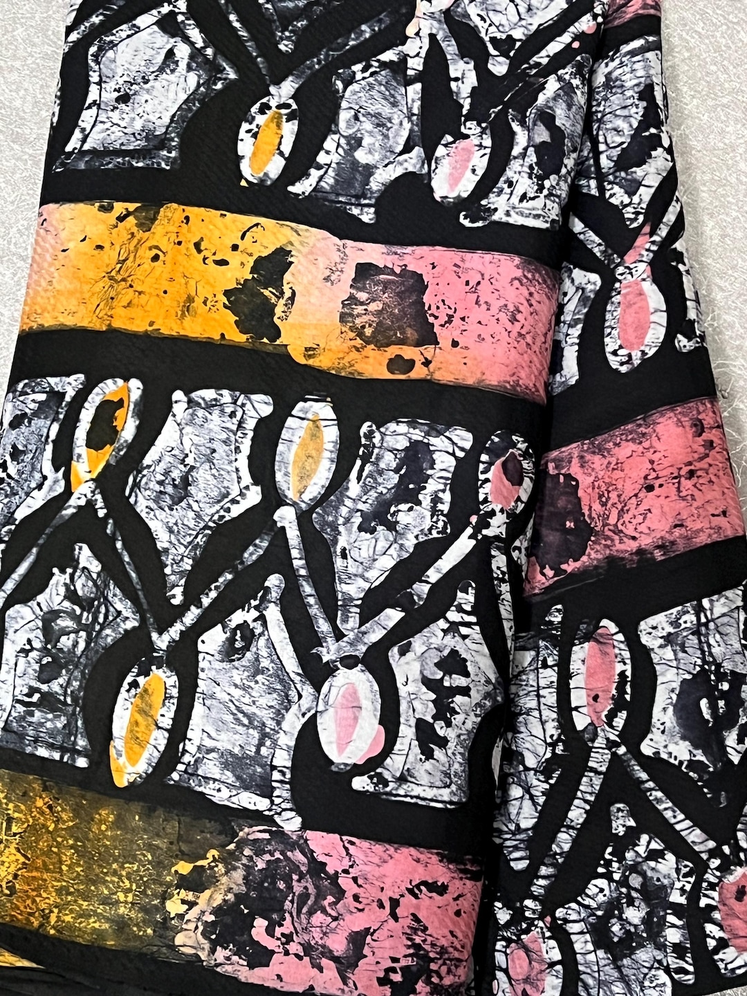 Handmade Nigerian Adire Batik Cotton Fabric: Pink, Yellow, Black ...