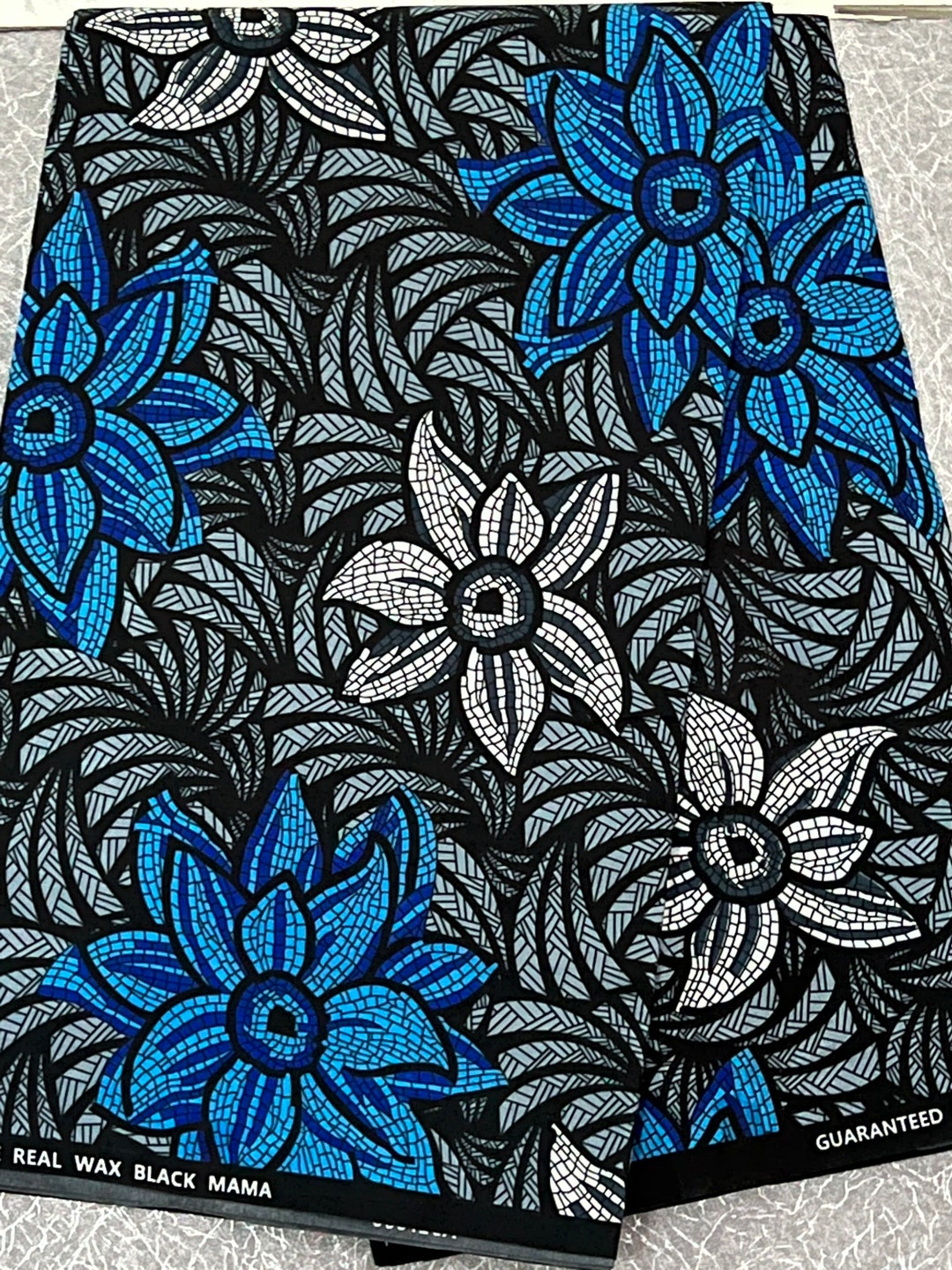 Blue and Grey Floral Fabric Polycotton Ankara Fabric Etsy UK