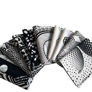 Black and White African Print Fat Quarters Bundle, 100% Cotton Fabric Set, Ankara Quilting Fabric, DIY Sewing