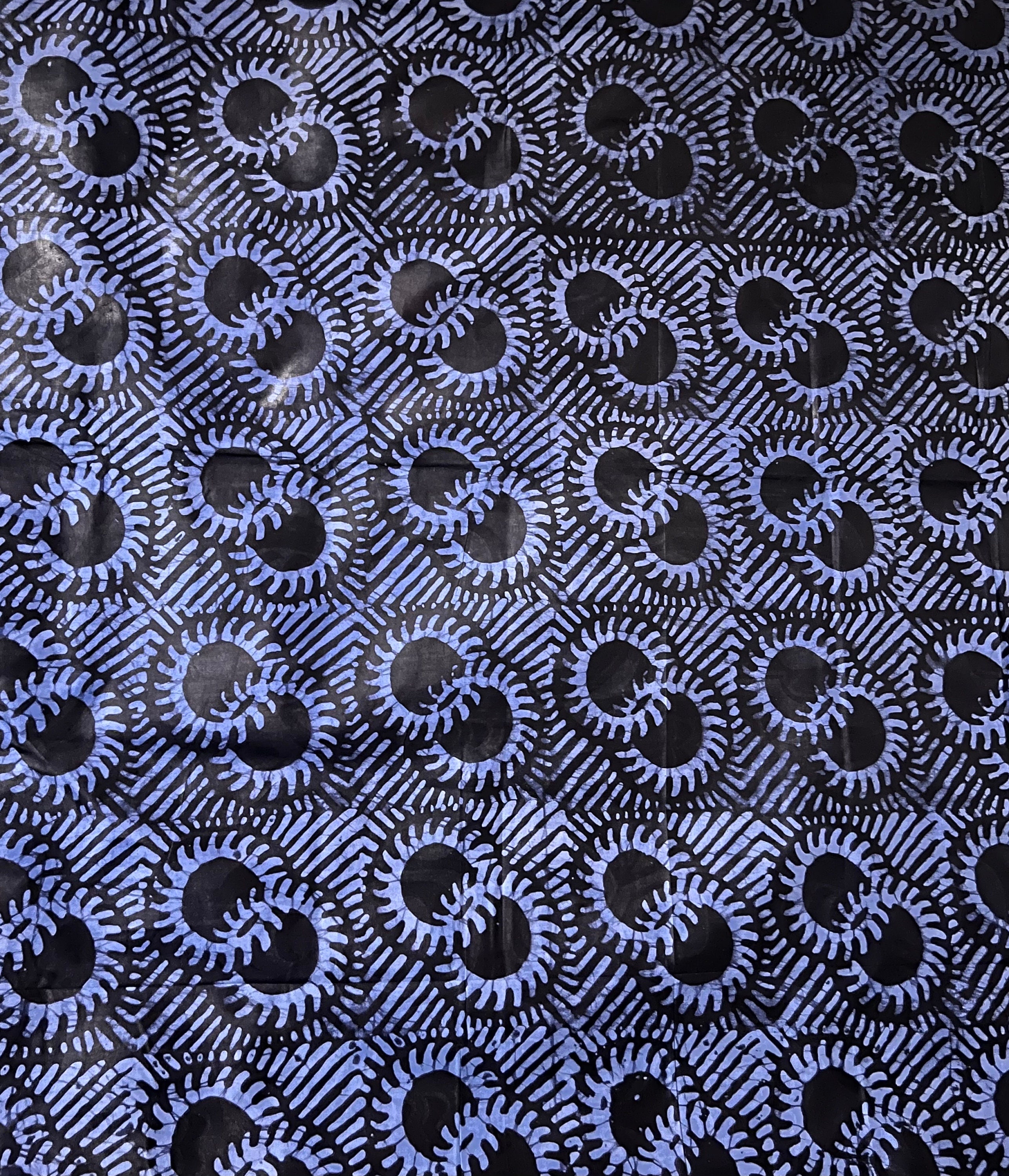 Handmade Nigerian Adire Batik Fabric: Baby Blue & Black Double Rings ...