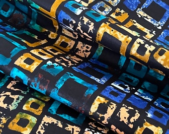 Blue, Mustard Squares African Print Fabric, Rich Cotton Fabric African Fabric, Ankara Fabric, African Wax Print, sold by the yard