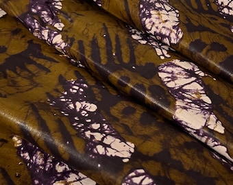 CLEARANCE: 1.4 yards African Wax Print Batik Sewing Fabric, African Pattern Abstract Motif Cotton Fabric | Brown Purple Ankara Dress Fabric