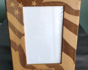 Patriotic and personalized picture frame, laser engraved, 4 x 6 photograph