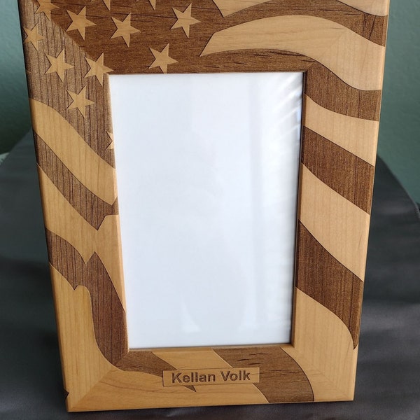 Patriotic and personalized picture frame, laser engraved, 4 x 6 photograph