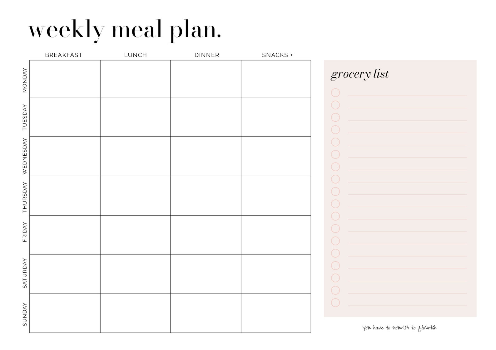 Printable Weekly Meal Planner & Grocery List PDF Horizontal - Etsy