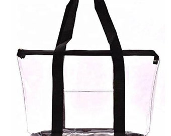 Large Clear Tote Bag with zipper closure (CH-706-BLK)