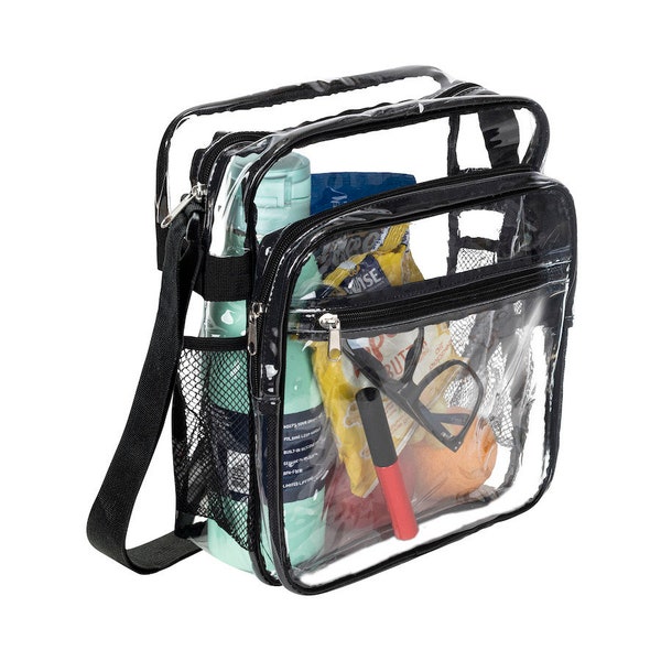 Clear Bag Stadium Approved Crossbody Messenger Shoulder Bag with Adjustable Strap For Concert Festival or as Clear Lunch Bag (CH-J057)