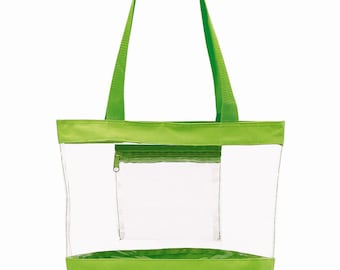 Medium Clear Tote Bag w/ Zipper Closure and Interior Pocket - Lime Green (BG201-GRN)