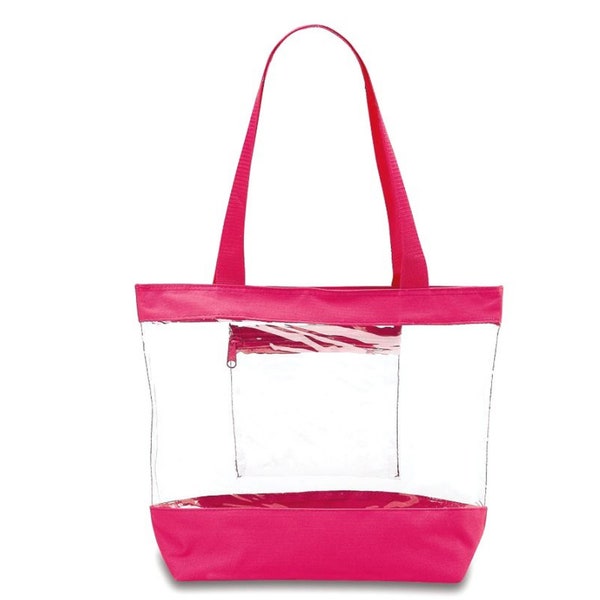 Medium Clear Tote Bag w/ Zipper Closure and Interior Pocket - PINK (BG201-PINK)