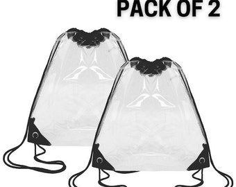 Clear Drawstring Waterproof Backpack Bags For Concert & Stadium Sporting Events Transparent Draw String Bags Travel Shoe Bags PACK OF 2