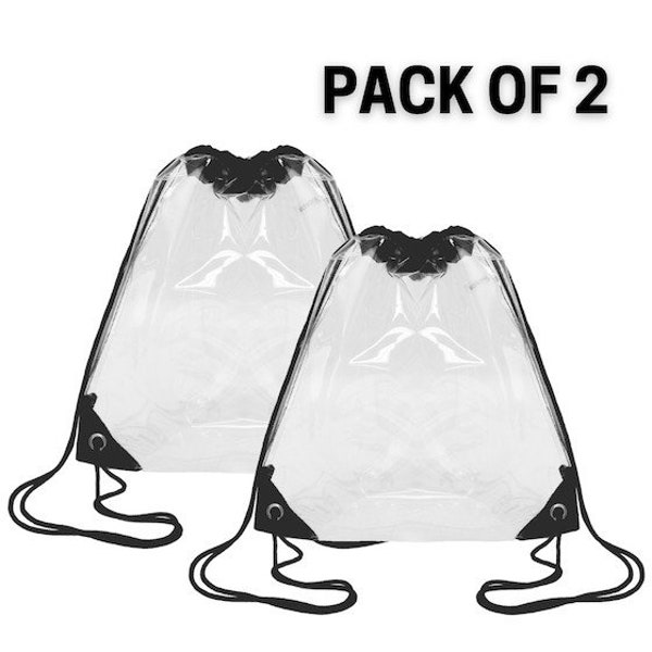 Clear Drawstring Waterproof Backpack Bags For Concert & Stadium Sporting Events Transparent Draw String Bags Travel Shoe Bags PACK OF 2