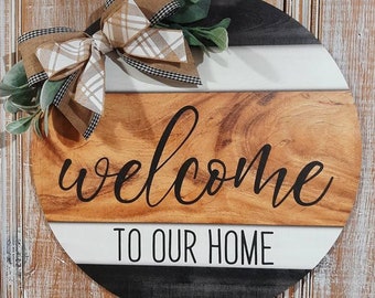 Welcome to our home door hanger,everyday hanger,housewarming gift,realtor gift idea,new homeowner gift,welcome wall decor,front porch wreath