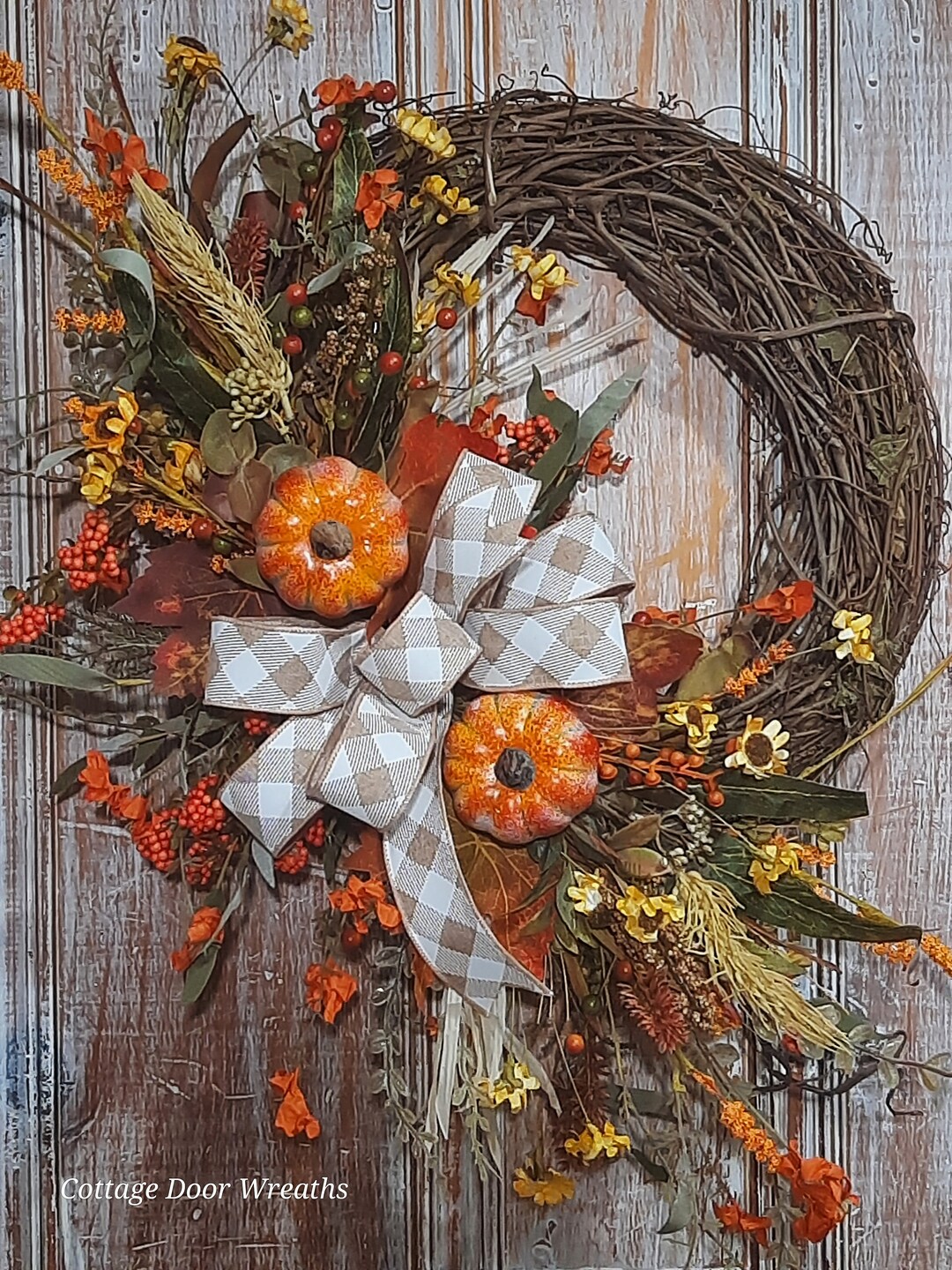 Pumpkin and Sunflower Grapevine Wreath for Front Door,rustic Fall Decor ...