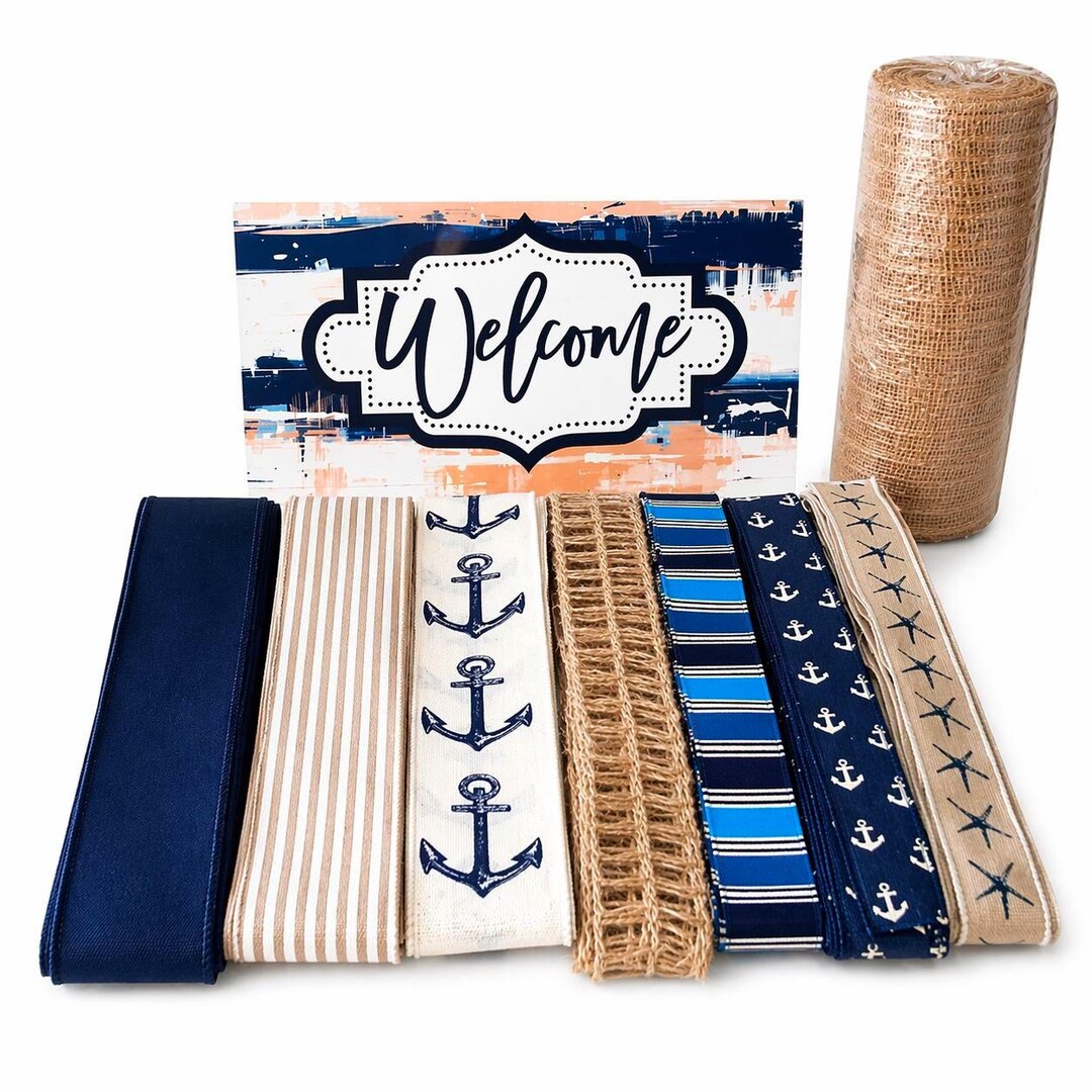 Wide Coasta Ribbon DIY Coastal Wreath Bundle, Neutral Nautical Ribbon Set, Beach House DIY ...