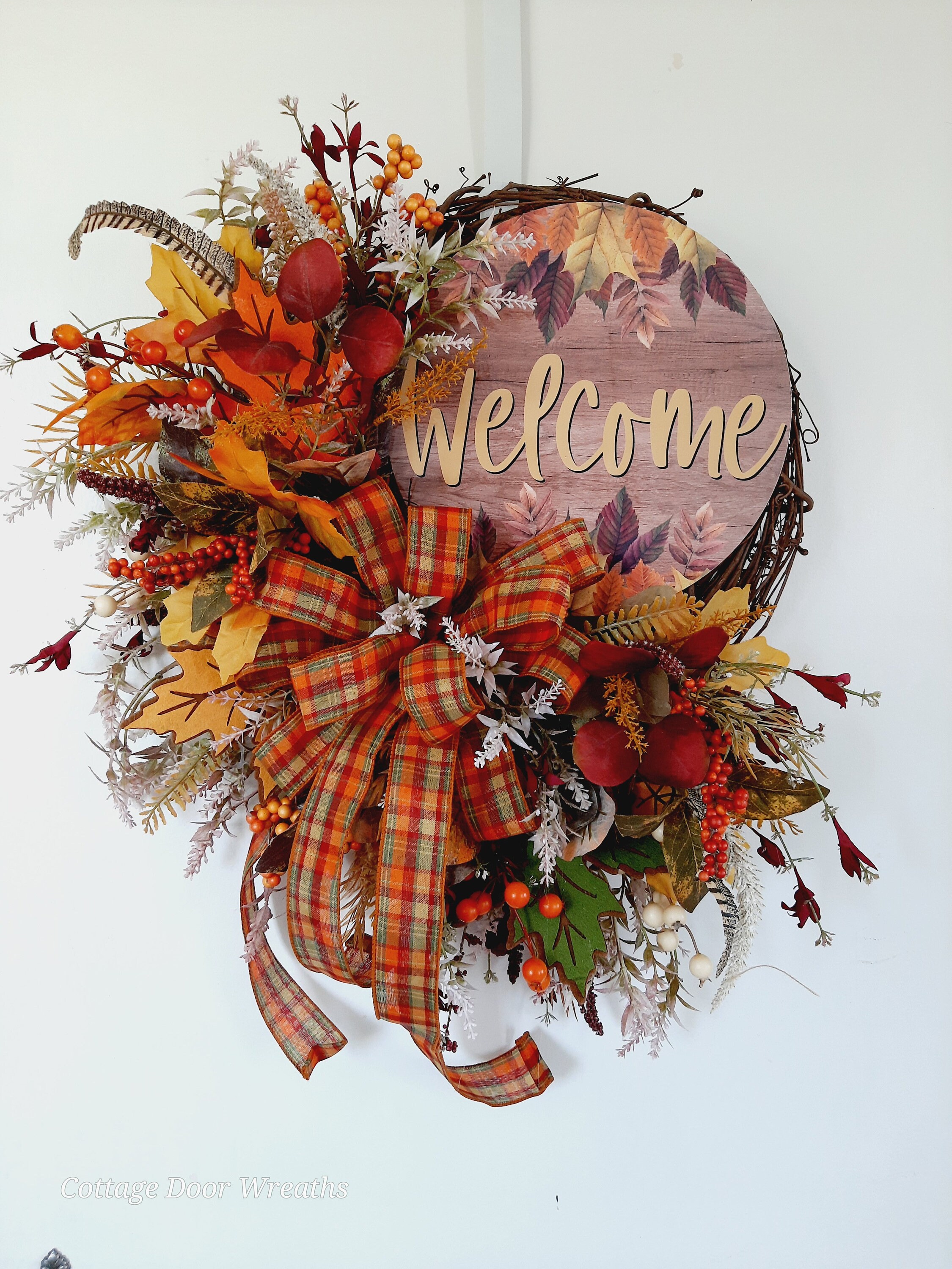 Fall Welcome Wreath for Front Door, Rustic Autumn Grapevine Wreath With ...