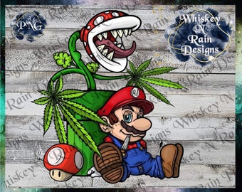 Mario Marijuana High Pot Plant, PNG, Sublimation, Watercolor, Waterslide, Printable Decal, Sticker, Transfer, Digital, Image, Decor