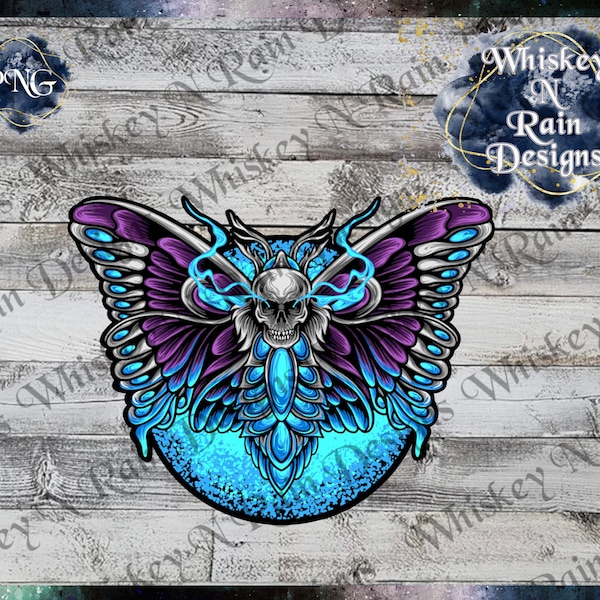 Skull Butterfly, Sublimation, Waterslide, Printable Decal, Sticker, Transfer, Digital, Image, Decor, Print then Cot, Blue, Purple, Metal