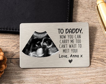Custom Ultrasound Photo Wallet Card, New Baby Sonogram Gift, I can't wait to meet you Card, Dad Est Gift, Baby Reveal Pregnancy Announcement