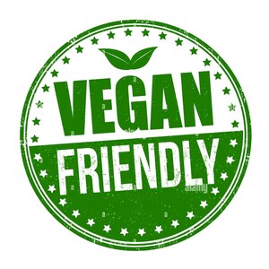 May include: Green round stamp with white text that reads "Vegan Friendly" and a green leaf design.