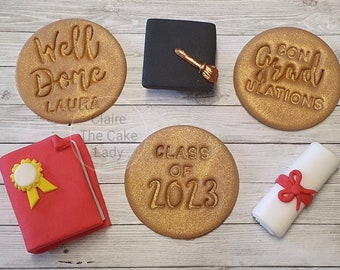 100% Edible handmade Graduation Well Done cupcake toppers x 6 - personalised