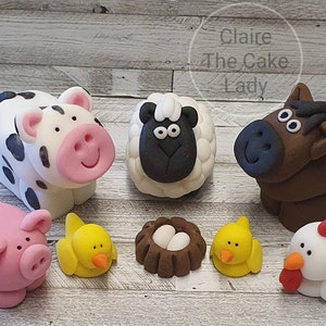 Handmade 100% edible Farm Yard animals cake topper decorating set