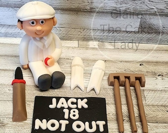 Edible Handmade Cricket Cricketer themed cake topper set *personalised*