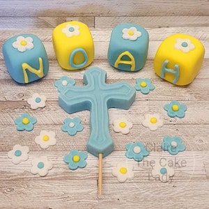 Handmade edible Letter Blocks with Cross christening Baptism - Personalised