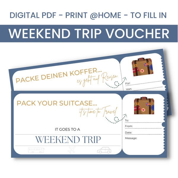 Personalized travel voucher weekend trip | weekend getaway travel voucher to print and write on | PDF download | digital voucher template