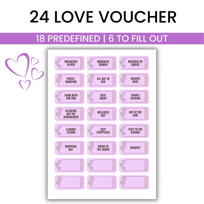 24 Love Vouchers to Print and Write Yourself Gift for - Etsy