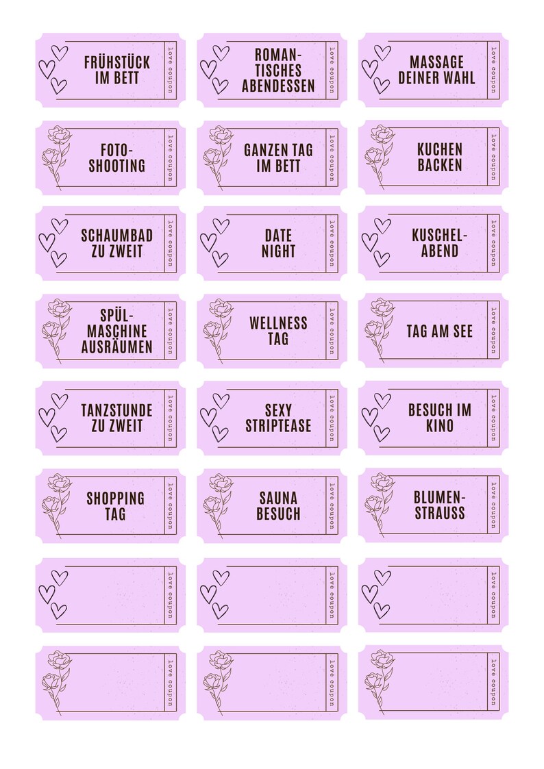 24 Love Vouchers to Print and Write Yourself Gift for - Etsy