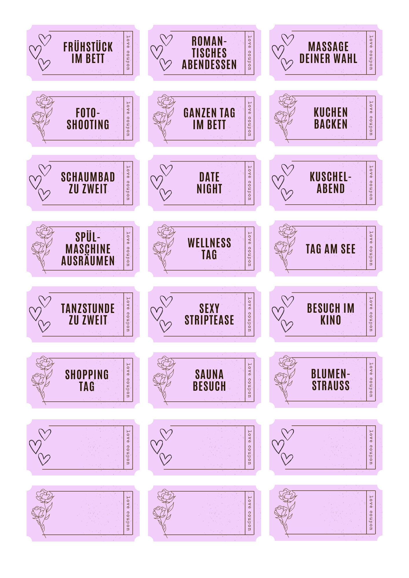 24 Love Vouchers to Print and Write Yourself Gift for - Etsy