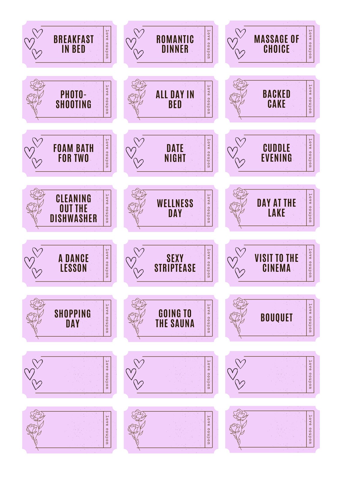 24 Love Vouchers to Print and Write Yourself Gift for - Etsy