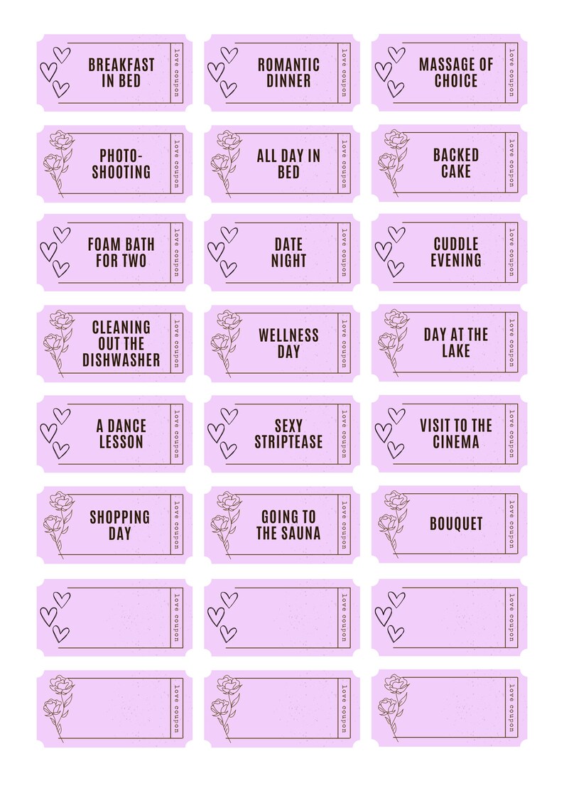 24 Love Vouchers to Print and Write Yourself Gift for - Etsy