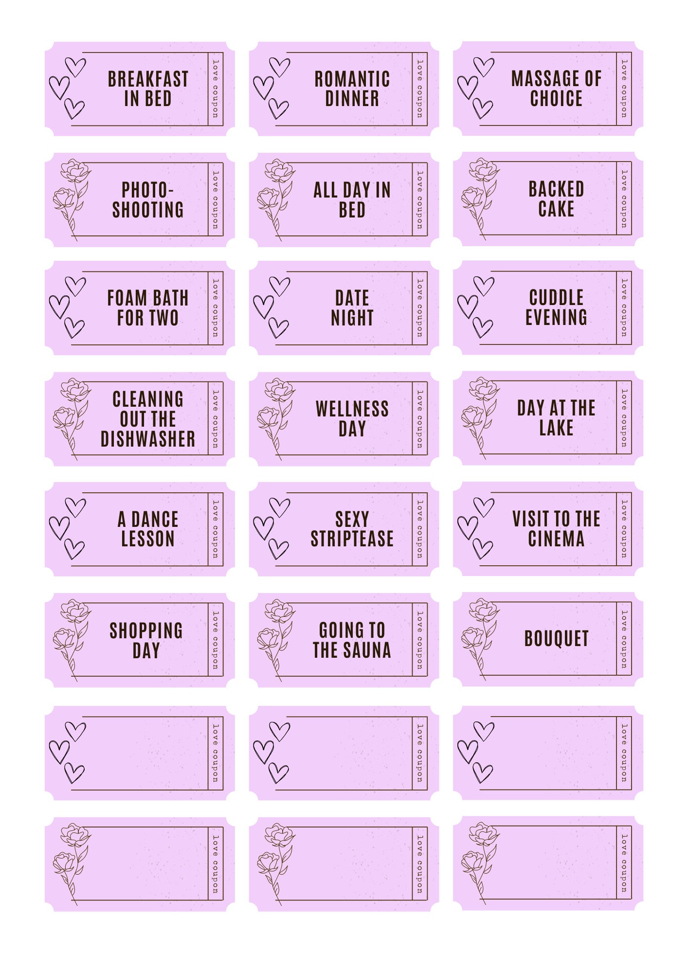24 Love Vouchers to Print and Write Yourself Gift for - Etsy