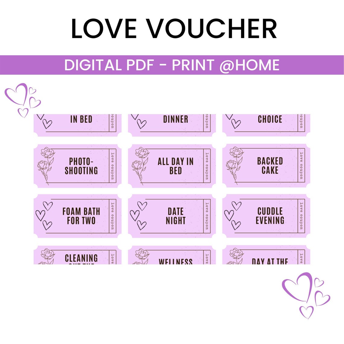 24 Love Vouchers to Print and Write Yourself Gift for - Etsy