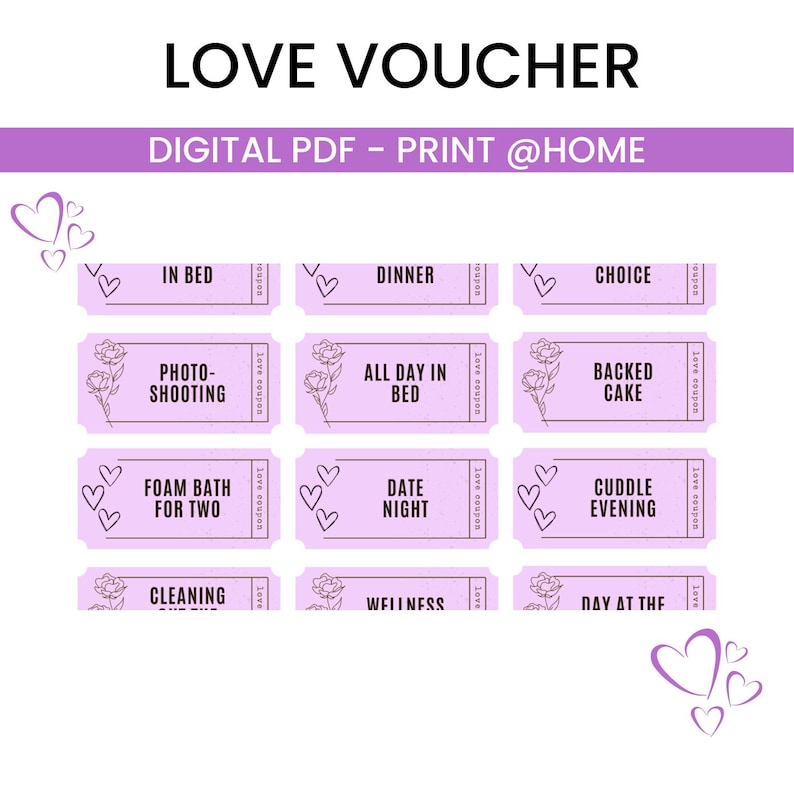 24 Love Vouchers to Print and Write Yourself Gift for Etsy