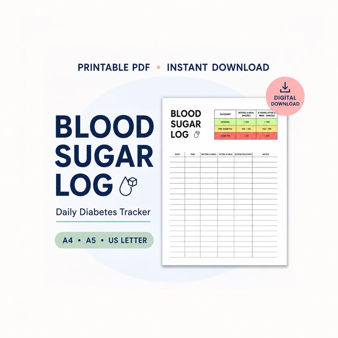 Blood Sugar Log Printable | Blood Glucose Log PDF | Diabetes Tracker ...