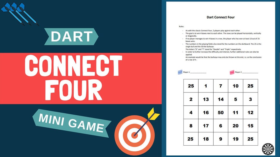 Dart Mini Game Connect Four Dart Game Printable Dart Game Template