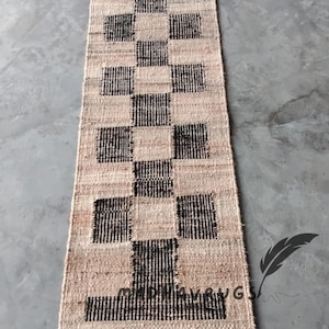 Handwoven Jute Hemp Stair Runner: Eco-Friendly Dhurrie Rug
