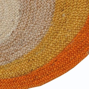 Hand Braided natural and orange round jute rug, egg pattern round jute rug bohemian round jute rug image 3