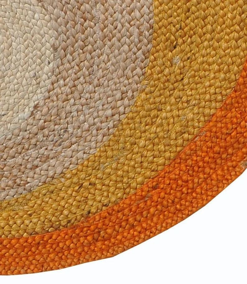 Hand Braided natural and orange round jute rug, egg pattern round jute rug bohemian round jute rug image 3