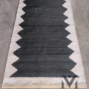 Handwoven Hemp Jute Rug: Black & Natural Stair Runner